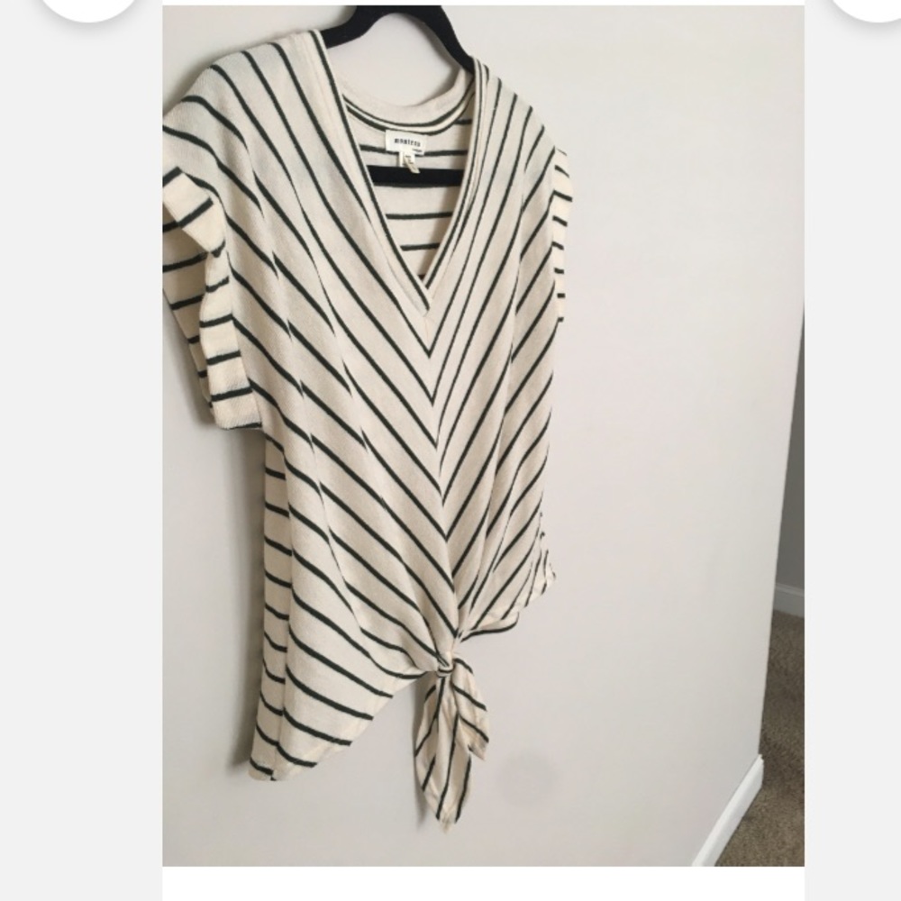 Monteau green & white striped v-neck